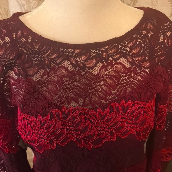 NWT Bananna Republic ombré lace sleeve top/blouse. Burgundy/pink size Small - Picture 2 of 6